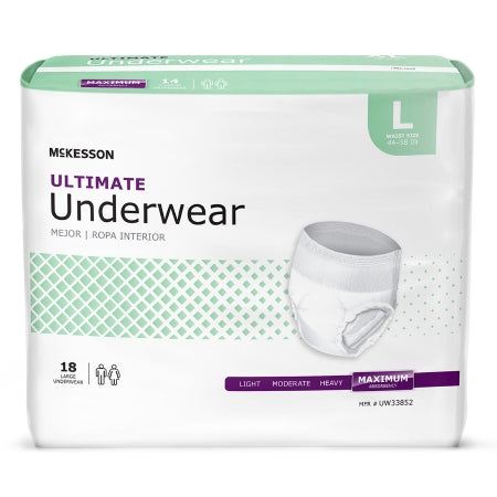 Unisex Adult Absorbent Underwear McKesson Pull On with Tear Away Seams Large Disposable Heavy Absorbency