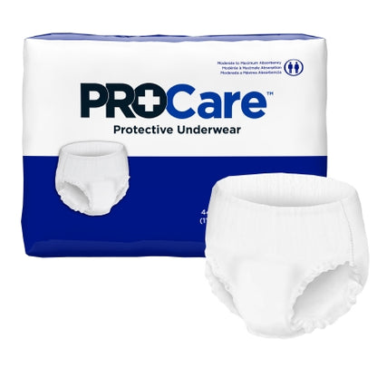 A package of McKesson's Unisex Adult Absorbent Underwear ProCare™, showcased against a white background, displays its superior absorbency design. Ideal for adults needing extra protection, the packaging clearly indicates size and count.