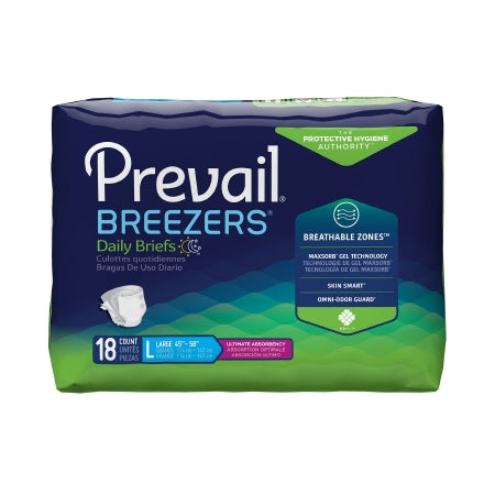 Unisex Adult Incontinence Brief Prevail® Breezers® Large Disposable Heavy Absorbency