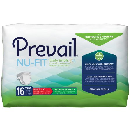 Unisex Adult Incontinence Brief Prevail® Nu-Fit® Medium Disposable Heavy Absorbency