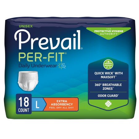 Unisex Adult Absorbent Underwear Prevail® Per-Fit® Pull On with Tear Away Seams Large Disposable Heavy Absorbency