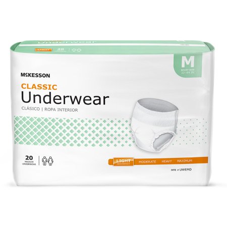 Unisex Adult Absorbent Underwear McKesson Classic Pull On with Tear Away Seams Medium Disposable Light Absorbency