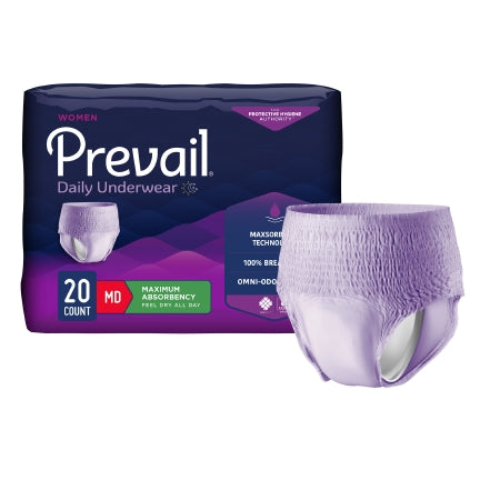 Female Adult Absorbent Underwear Prevail® For Women Daily Underwear Pull On with Tear Away Seams Medium Disposable Heavy Absorbency