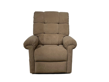 A plush, Microlux Dark Moss Perfect Sleep Chair by Journey Health & Lifestyle set against a white background, featuring its padded armrests and backrest for enhanced comfort. Equipped with dual motors, it offers supportive positioning to ensure you're always in the perfect spot for relaxation.