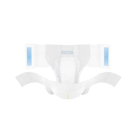 The McKesson Unisex Adult Incontinence Brief TENA® Complete + Care Ultra™, which includes moderate absorbency, extended wings, and secure blue adhesive tabs, is displayed lying flat on a white background.