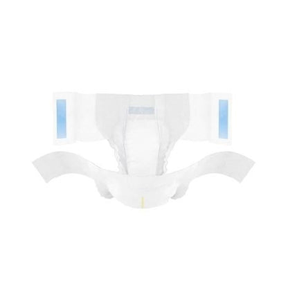 The McKesson Unisex Adult Incontinence Brief TENA® Complete + Care Ultra™, which includes moderate absorbency, extended wings, and secure blue adhesive tabs, is displayed lying flat on a white background.