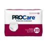 The McKesson PROCare Unisex Adult Absorbent Underwear package has a red and white design labeled "Medium" with 20 units, showcasing breathable zones for ultimate comfort.