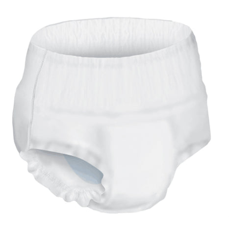 The McKesson Unisex Adult Absorbent Underwear ProCare™ is a white adult pull-up diaper with elastic leg openings and waistband, offering a smooth texture and reliable incontinence protection. Designed for comfort, it features a simple design against a plain white background.