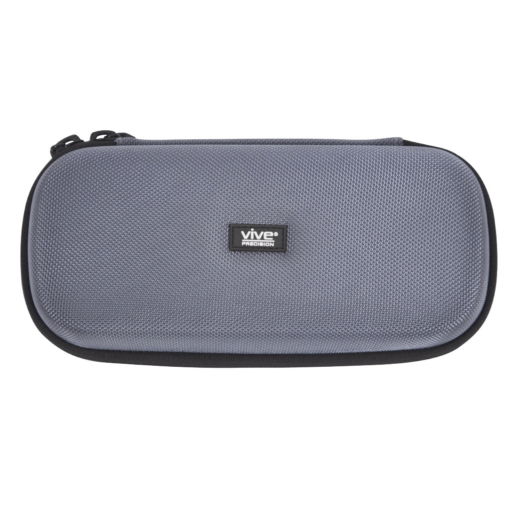 The Vive Health Insulin Travel Case is a gray, TSA-compliant zippered carrying case with a textured fabric exterior and rounded edges. It combines practicality and style with its sleek rectangular design and prominently placed brand label.