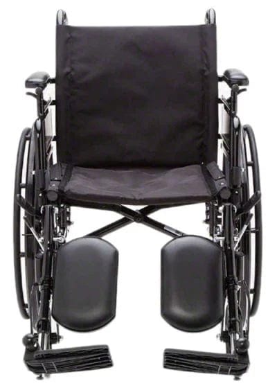 Displayed is the Cruiser III Lightweight Wheelchair by Drive Medical. It features a forward-facing design with footrests and armrests. The seat and backrest are crafted from black fabric, while the sturdy metal frame supports large rear wheels and smaller front wheels, facilitating improved mobility for users.