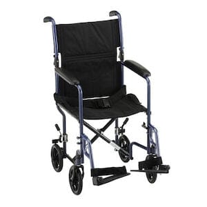 Introducing the Nova Medical Transport CH 19 Steel 300LB CAP, a lightweight and foldable wheelchair designed for easy mobility and storage. This model features a black seat and backrest, armrests, swing-away footrests, and rear wheels for smooth navigation.